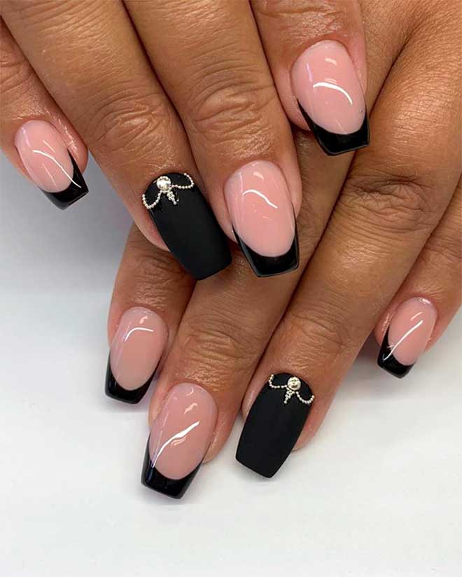 Long Black Coffin Nail Designs Acrylic Coffin Nails •reverse V French