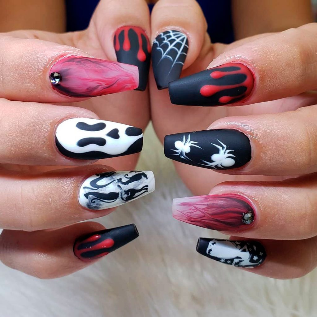 Amazing Miscellaneous Coffin Shaped Halloween Nails, mix of Halloween nail designs...