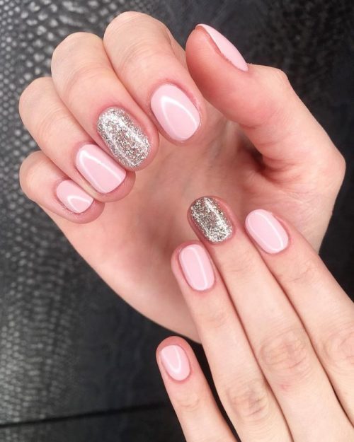 pink acrylic nails with glitter