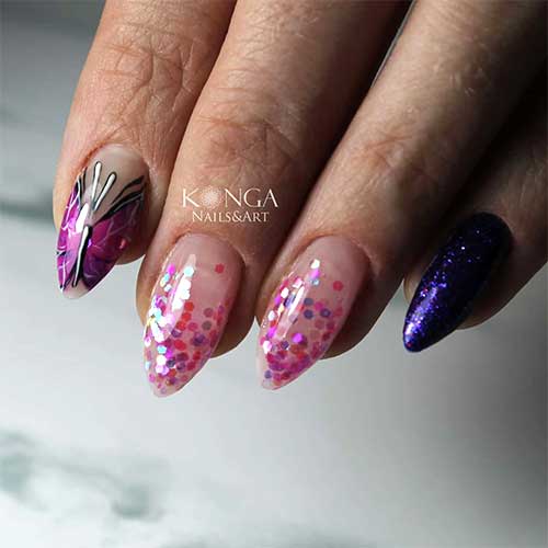 Cute butterfly nails art for spring 2020 with glitter