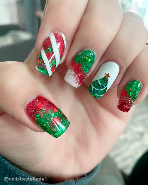 The Coolest Red and Green Christmas Nails | Stylish Belles