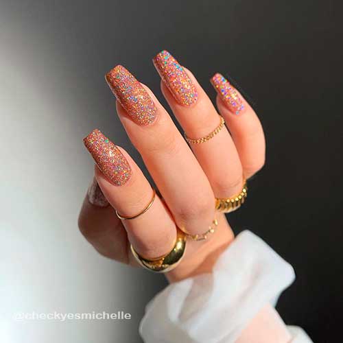 Cheeky Long Coffin Confetti Glitter New Years Eve Nails 2022 Design