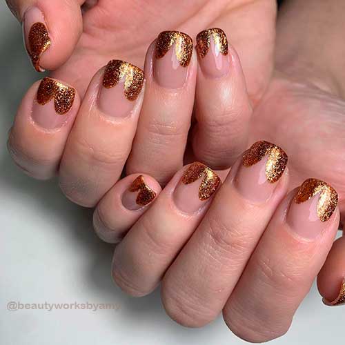 Cute Gold Glitter Hearts on Tips New Years Nails 2022 Design