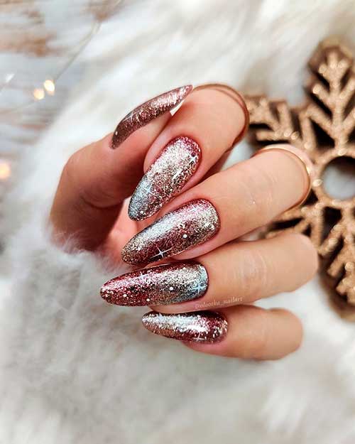 Long Almond Shaped Glittery New Year Nails 2022 Design