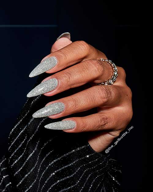 Shimmering Platinum Stiletto New Years Eve Nails Design