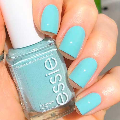 Square Short Sky Blue Nails with Essie Blooming Friendships - Essie Hostess with the Mostess Collection