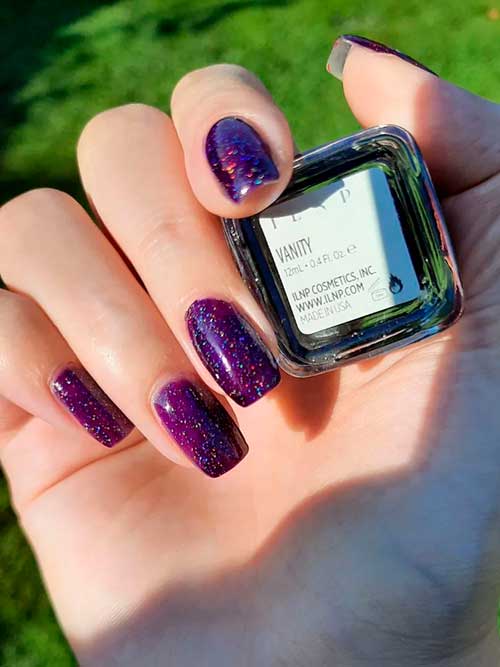 Square Sparkling Shimmer Dark Purple Nails Add a Touch of Elegance to Your Look