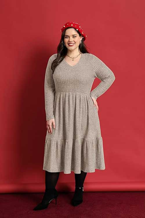 Long sleeve ribbed knit dress for women, plus size, high waisted, perfect for casual fall and winter wear, sizes XL-5XL.