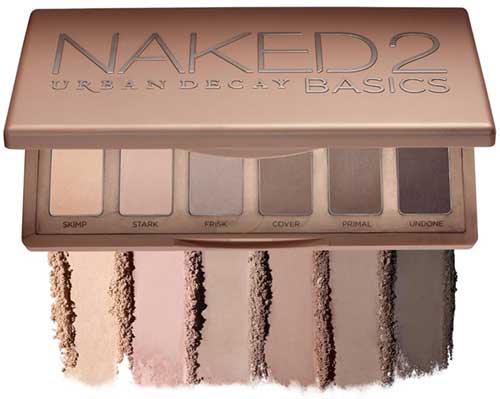 Urban Decay Naked2 Basics Palette featuring neutral shades for versatile eye makeup looks in a sleek compact design.