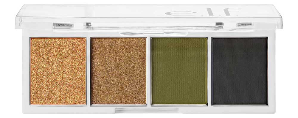 e.l.f. Cosmetics Bite-Size Eyeshadow Palette in Hot Jalapeño, showcasing rich greens and warm neutrals for stunning eye makeup.